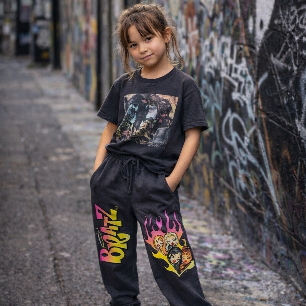 BRATZ Sweatpants Girls Size 7/8 Gray Fleece‎ Y2K Graphic Logo Athlesiure 2000s